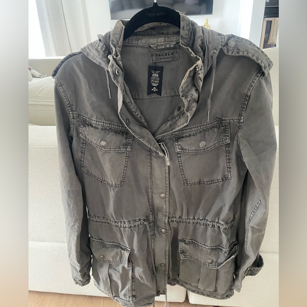 Aritzia Utility Jacket Gray Hooded Military Style | XS